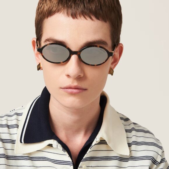 NEW MIU MIU MU04ZSF OVAL HAVANA SILVER WOMEN SUNGLASSES MU04ZS VAU07F - Picture 1 of 13